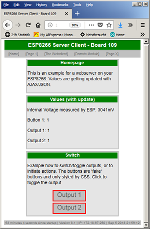 ESP8266 Webserver Schalten von Ausgängen