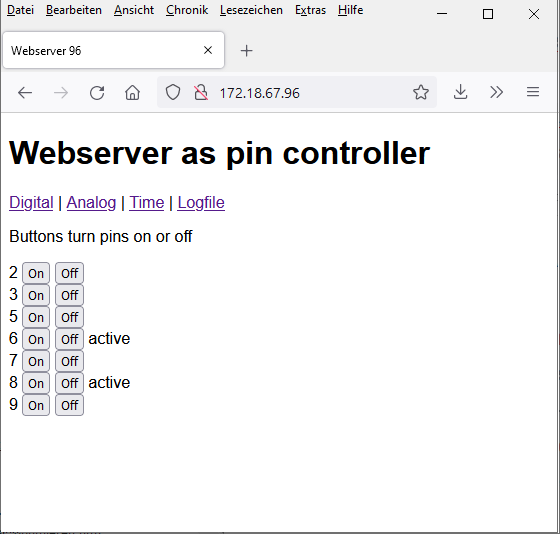 Switch Arduino pins with Webbrowser